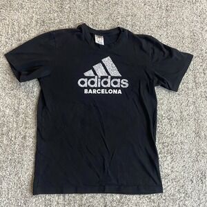 Adidas Barcelona Shirt Mens Medium Black Logo Short Sleeve